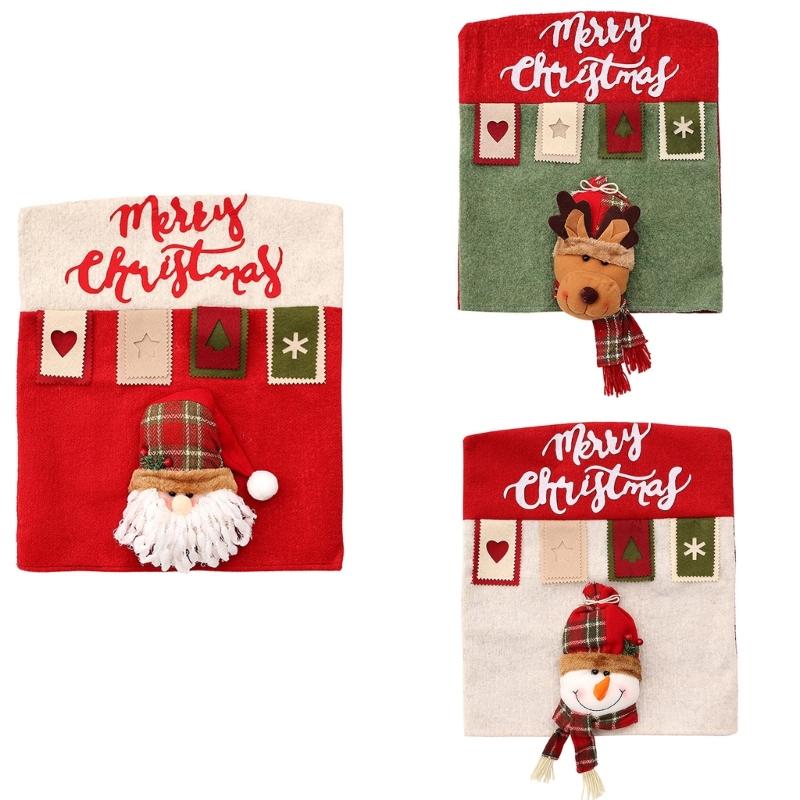 Vánoční potahy na židle 3D Santa Snowman Elk Zadní potahy na židle omyvatelné chrániče na židle v jídelně Domácí dekorace