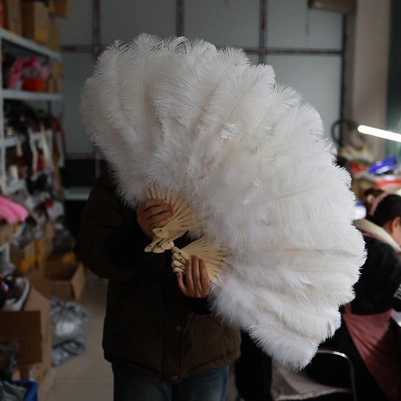 Ventaglio di Piume di Struzzo per Palco e Sfilate di Moda - Grande Oggetto di Scena Pieghevole