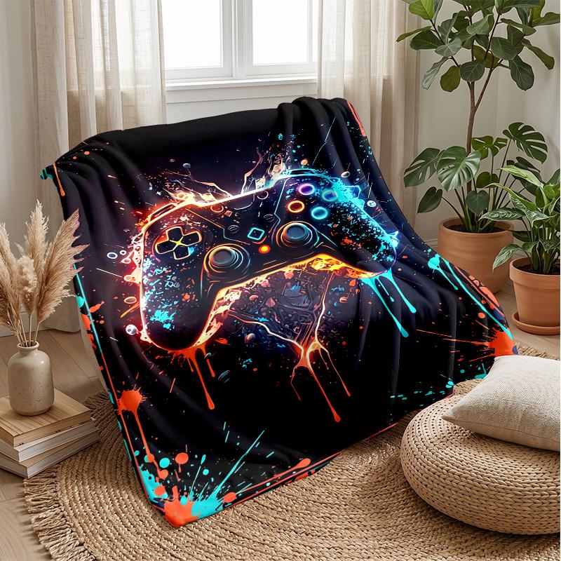 Neon Game Controller Art Theme Blanket Lightweight Warm Flannel Blanket Decorative Throw Blanket for Home Decoration