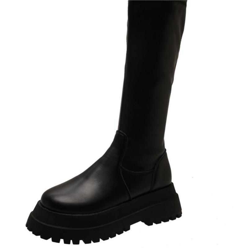 Internet Celebrity Thick-soled Muffin Elastic Boots Women's 2024 Autumn and Winter Korean Version of the New Tall Tube Thin Boots Knight Boots Do Not