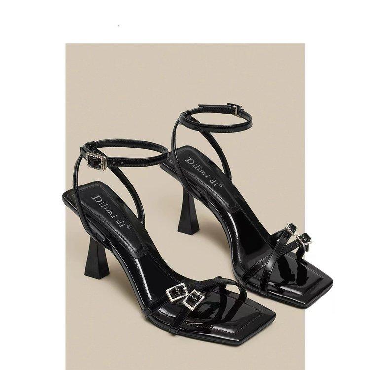 High heels high heels sandals women's word with French 2024 spring summer autumn square heel fashion versatile