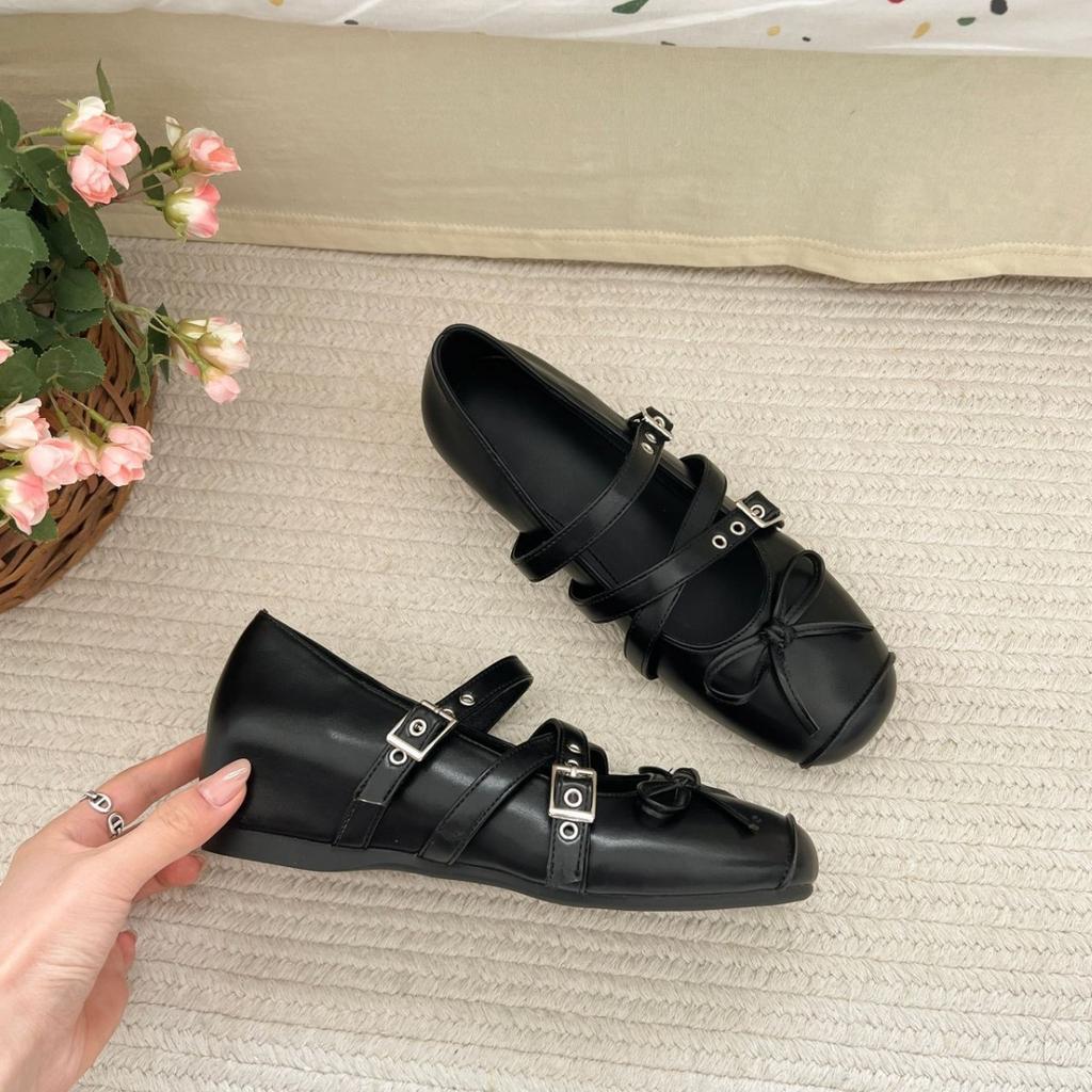 Silver Inner Height Increase 6cm Ballet Single Shoes Women's Summer New French Bow Mary Jane Shoes Flat Large Size Women's Shoes