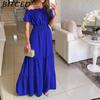 BITCED Long Dress with Open Back and Elastic Waist Popular Bohemian Style with Open Shoulders