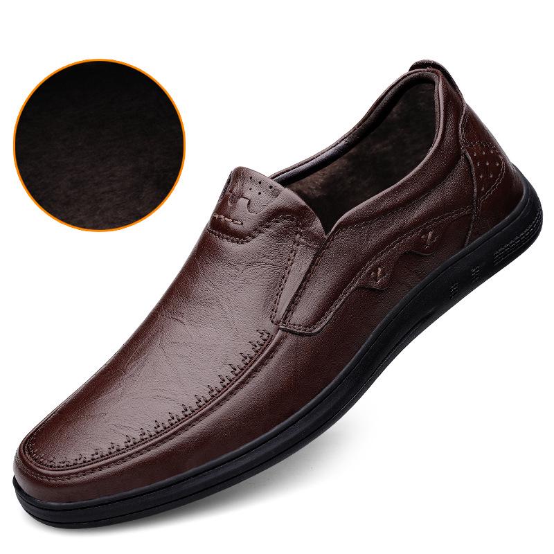 Men s British Style Leather Slip-On Shoes, Breathable Cowhide, Business & Casual, Round Toe, Low Cut, Plus Velvet. 42