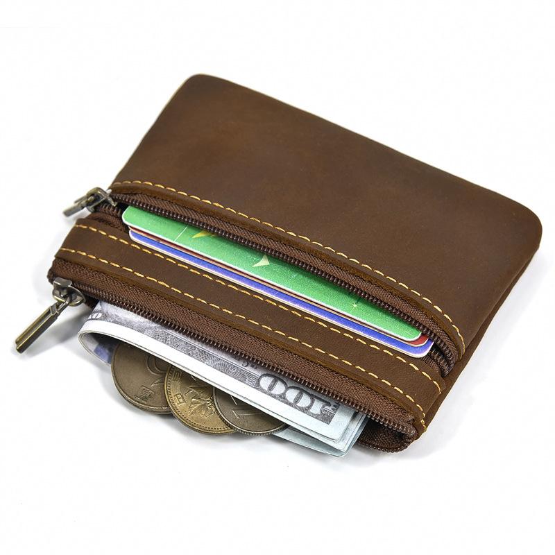 Leather Change Bag Retro Leather Casual Small Money Bag Cowhide Zipper Change Bag Handmade Coin Bag