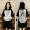 Girls' Loose Lapel Short-Sleeve Patchwork Polo T-Shirt Set - Summer Fashion for Medium & Large Children