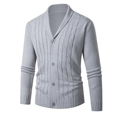 Men's Hemp Pattern  Business Breathable Cardigan Thickened Warm Long-sleeved Knitted Cardigan