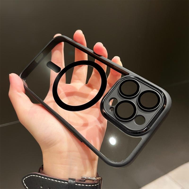 

Прозрачный чехол HD с защитой объектива для iPhone 16 15 14 13 12 Pro Max Магнитный для беспроводной зарядки MagSafe iPhone 16 Pro