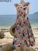 MODIQUE Sommar Kvinnor Elegant Färgglatt färgtryck Casual Beach Chiffong Girly Långa Klänningar Holiday Lady Fairycore Sweet Atmosphere Klänningar