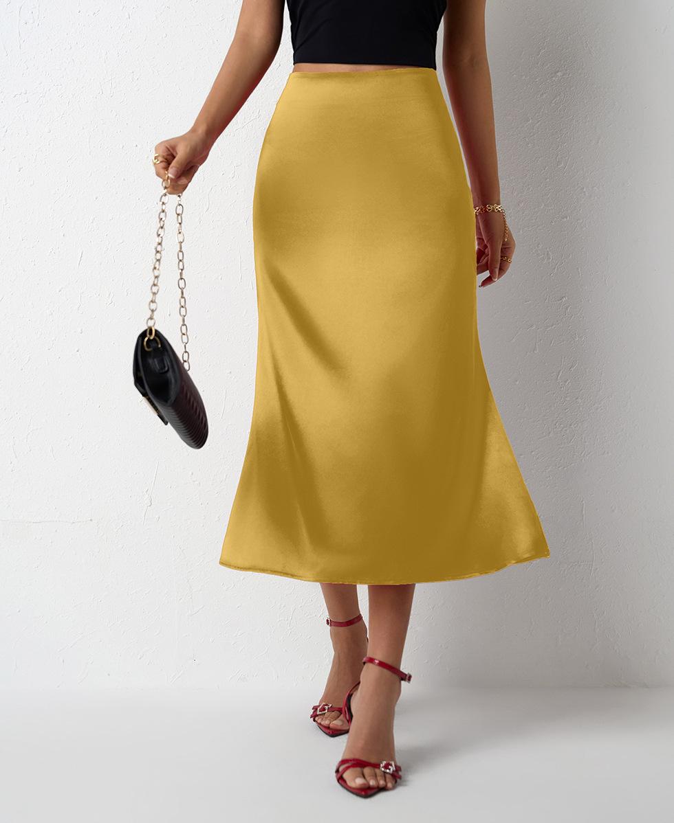 Европейская и американская женская атласная юбка-миди «Рыбий хвост» - Новая весенне-летняя коллекция лимонно-желтый