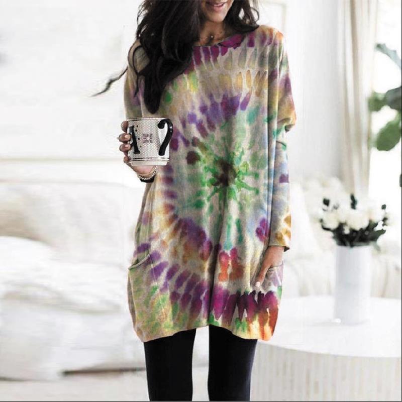 2025 Autumn/Winter European American Women s Spiral Print Batwing Sleeve Sweatshirt Dress 2XL светло-зеленый