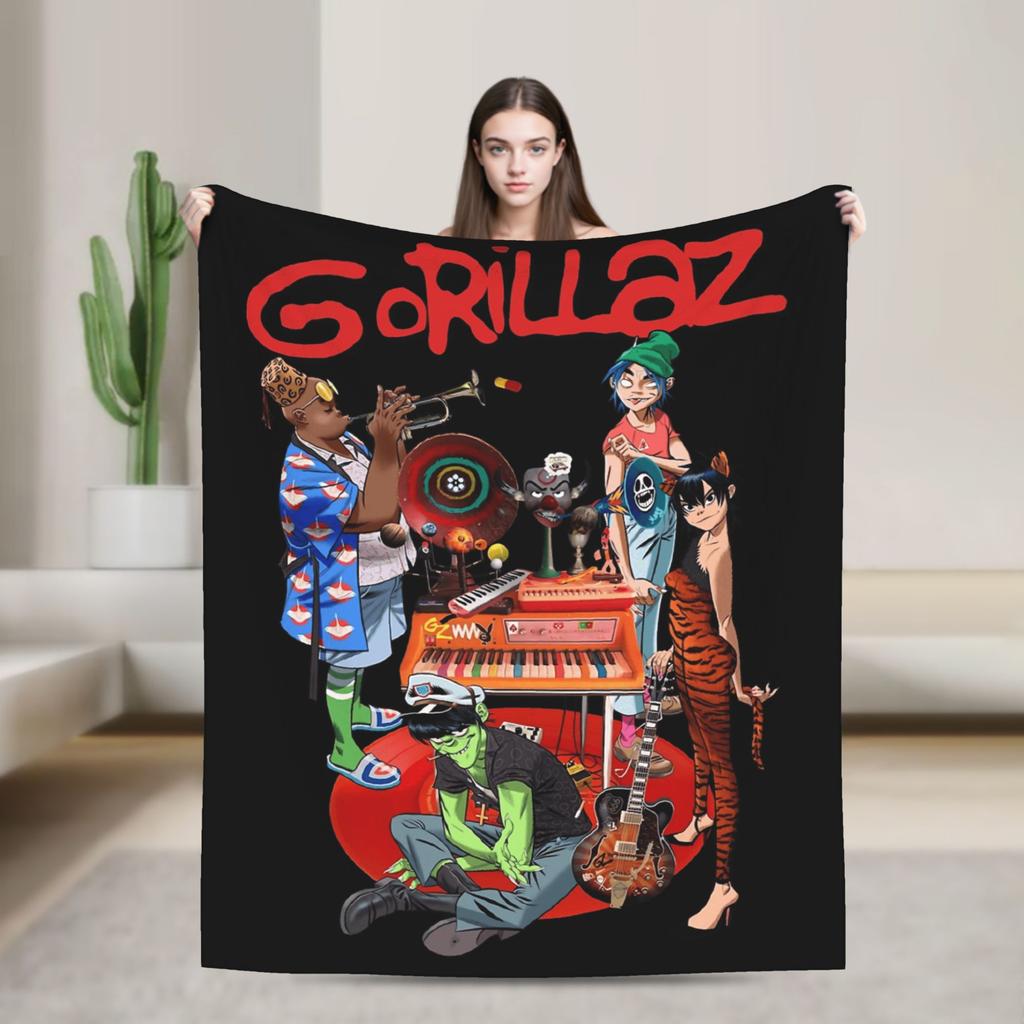 Musikband Gorillaz Crew Flanelldecke Weiche Überwurfdecke für Draußen Flugzeugreisen Mode Tagesdecke Sofa Bettbezug