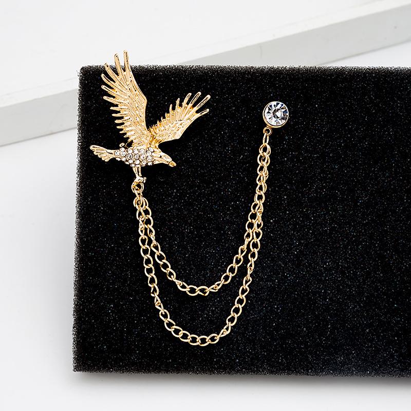 British Style Men's Eagle Chain Brooch with Versatile Tassel Pin