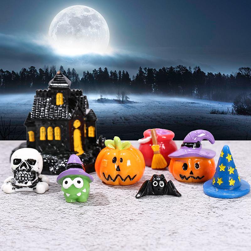 

Halloween Cute Pumpkin Lantern Ghost Trinket Micro-landscape Plant Accessories, Keychain Pendant bat
