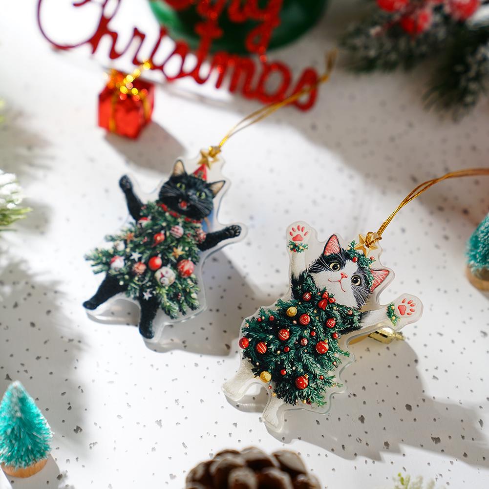 Christmas Tree Hanging Ornaments Acrylic Flat Dogs Cats Car Rearview Mirror Hangings Pendant Xmas Party Decorations 2D Printing