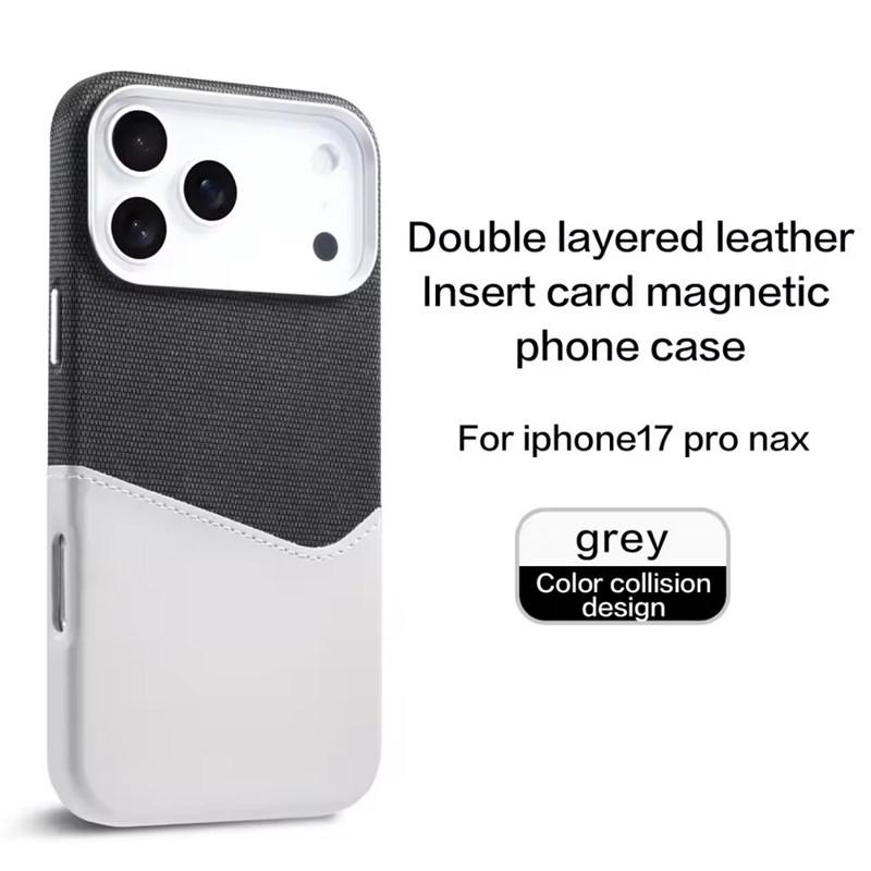 For iPhone 17 Pro Max Air Leather and Fabric Splicing Texture Card Insertion Magnetic Phone Case for iPhone 16 15 14 Plus 13 12