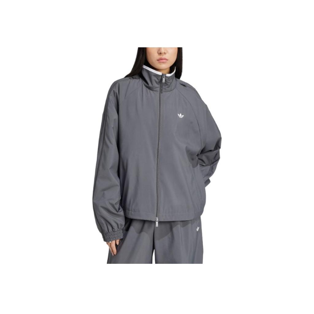 adidas Originals Logo Streifen Bequeme Zip-Up Stehkragen Jacke Damen Jacke Dunkelgrau JY8879