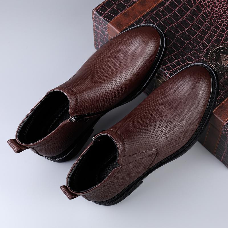 High Quality Genuine Leather Men Chelsea Boots Luxury Brand Man Business Boots Warm Plush Fur Botas Winter Formal High Top Shoes