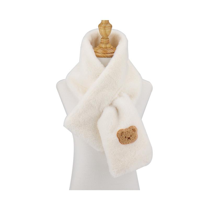 Plush Scarf Women's Autumn and Winter Korean Version of The Cute Bear Scarf Students All-match Warm Cross Collar