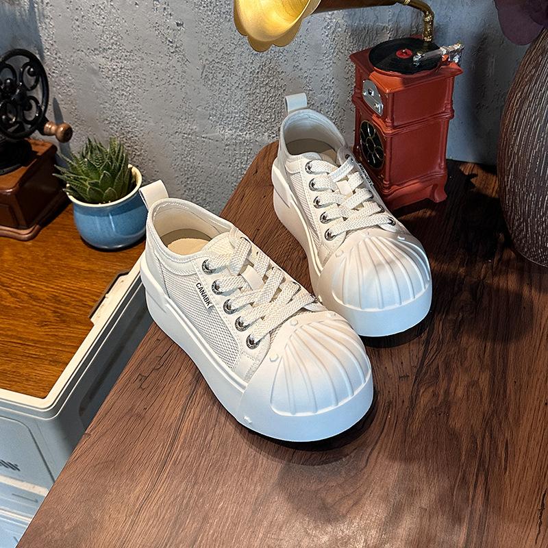 Foam Bottom Shell Head Little White Shoes Summer New Mesh Breathable Board Shoes Thick Sole Heightening Shoes Casual Women's Shoes