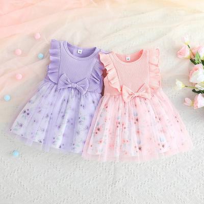 New Children's Clothing 1~3 Years Old Girls Sleeveless Mesh Skirt Sweet Baby Bow Dress Summer Style