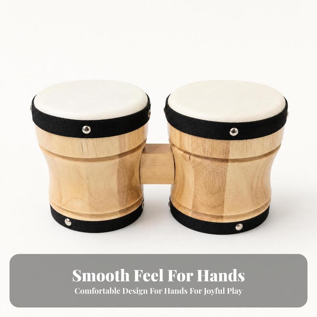 Wooden Drums Wood Finish Pair of Bongos Metal Rivets