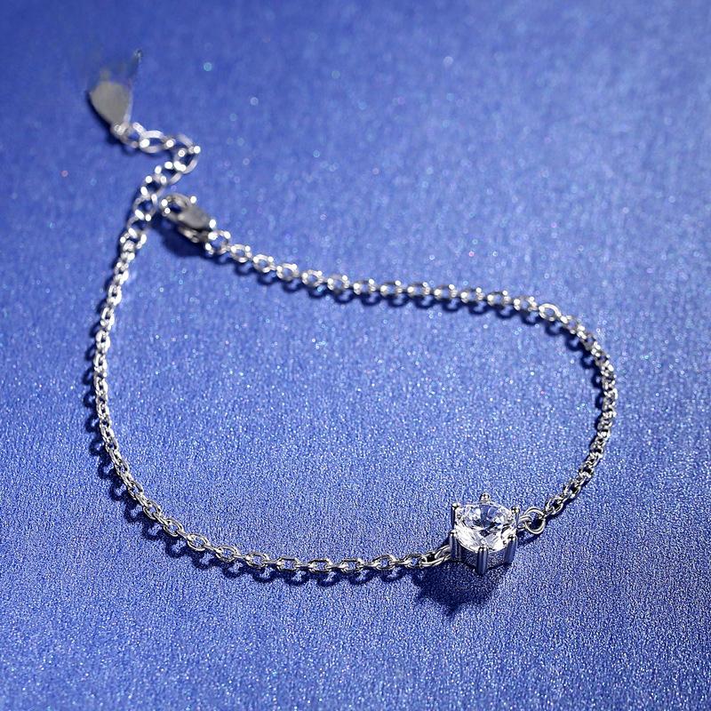 S925 Sterling Silver Bracelet for Women, Korean Style Versatile Classic Six-claw Moissanite Bracelet, Empty Silver Ornaments