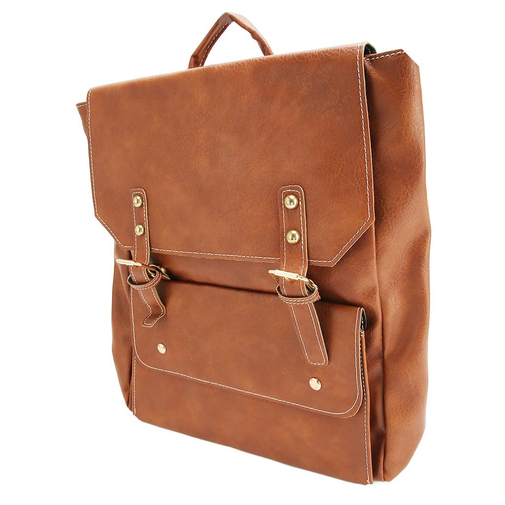 PU Leather Backpack Waterproof Large Capacity Stress Relief Soft Women Bookbag for Traveling Gym Light Brown Free Size