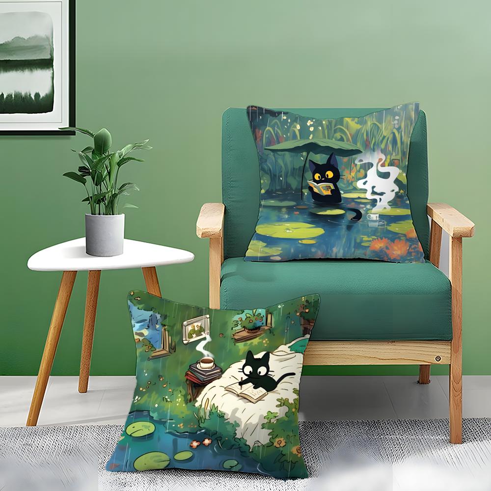 Cartoon Pond River Cat Beautiful Pillow Case Pattern Printed Pillowcase For Living Room Sofa Cushion Cover & Bedroom Decor