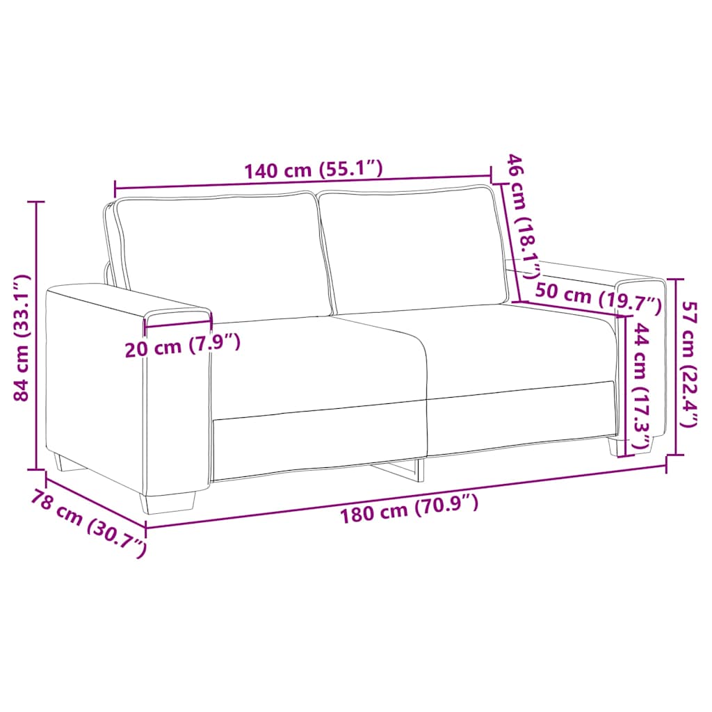 2 Seater Sofa Light Grey 180 X 78 X 84 Cm Velvet