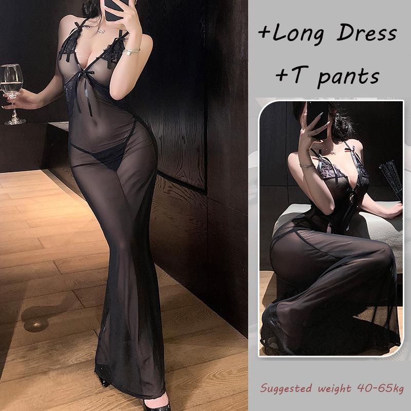 Sexy Long Dress Erotic Lingerie See Through Lace Dress Passionate Temptation OL Uniform Flirting Uniform Nightclub Tight Suit