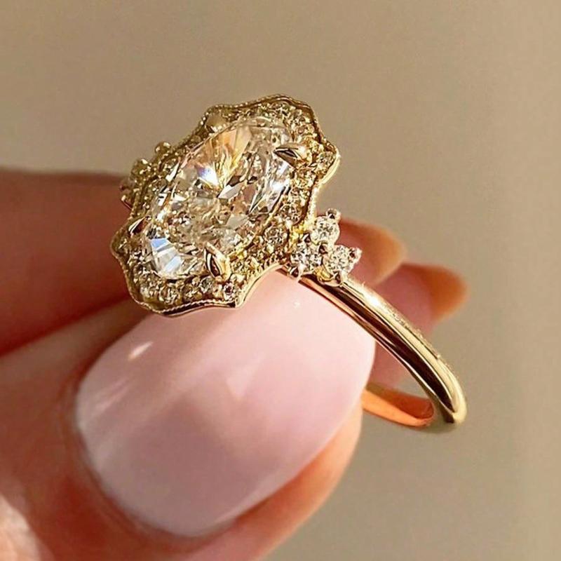 Luxurious Sparkling Zircon Square Women's Ring, Exquisite and Fashionable Wedding Banquet Jewelry Accessories