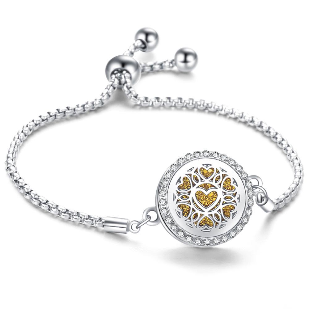 Crystal Rhinestone Aromatherapy Tree of Life Bracelet - Adjustable Titanium Steel with Essential Oil Compartment.