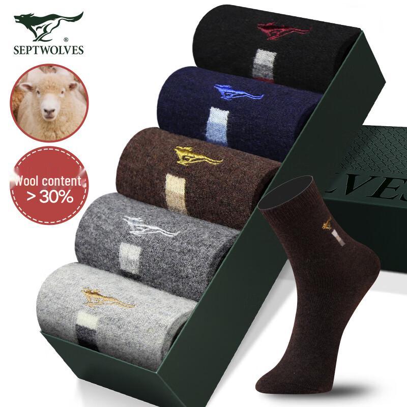 Qipilnag Men s Thermal Wool Blend Socks (5-Pair Pack) One Size