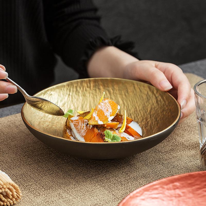 Japanese high-end restaurant Golden Bowl Hotel commercial salad bowl High-end ceramic tableware Creative molecular cooking bowl