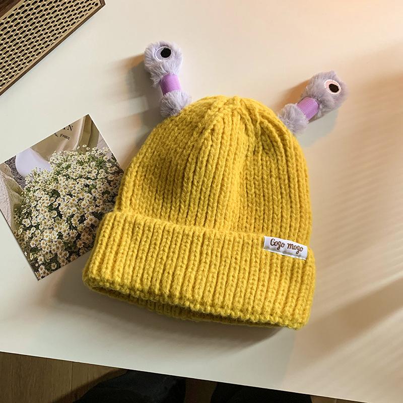 Cute Funny Frog Knitted Woolen Hat for Women In Autumn and Winter Big Head Circumference Warm Hat New Cold Hat for Students