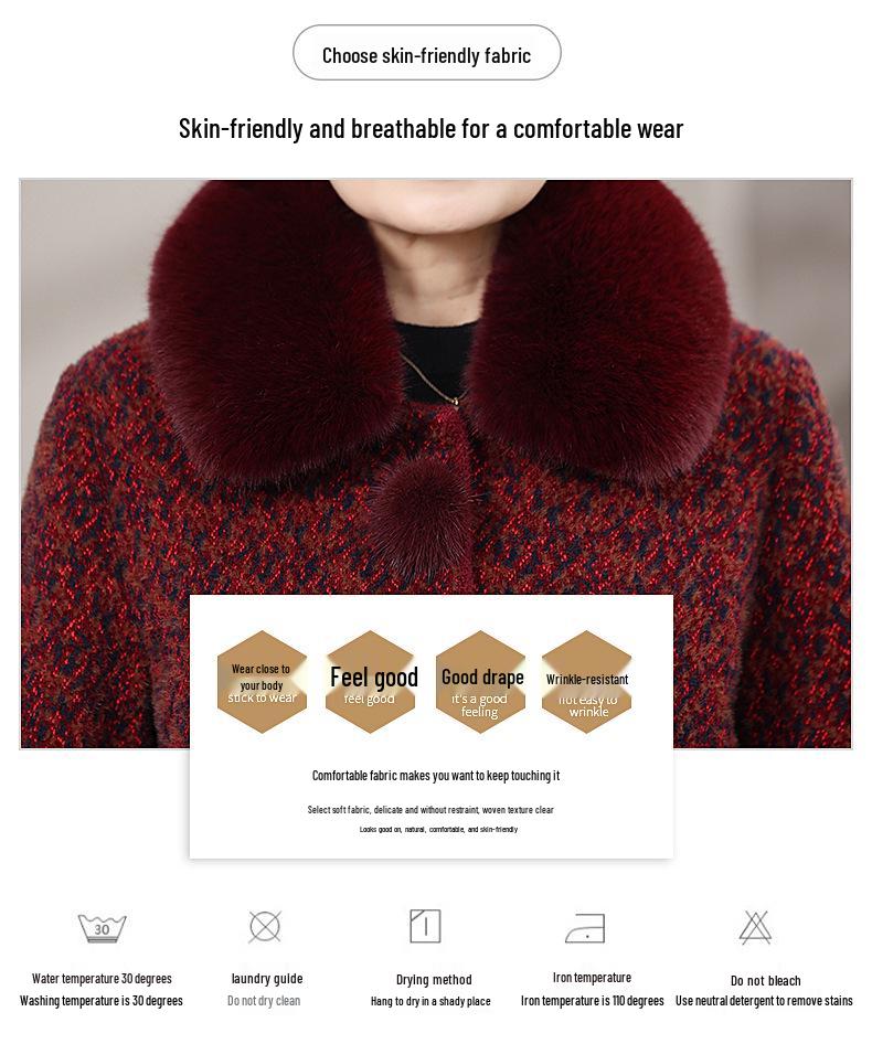 Elderly Women's Mid-Length Winter Coats: Cotton Padded, Fleece-Lined Outerwear