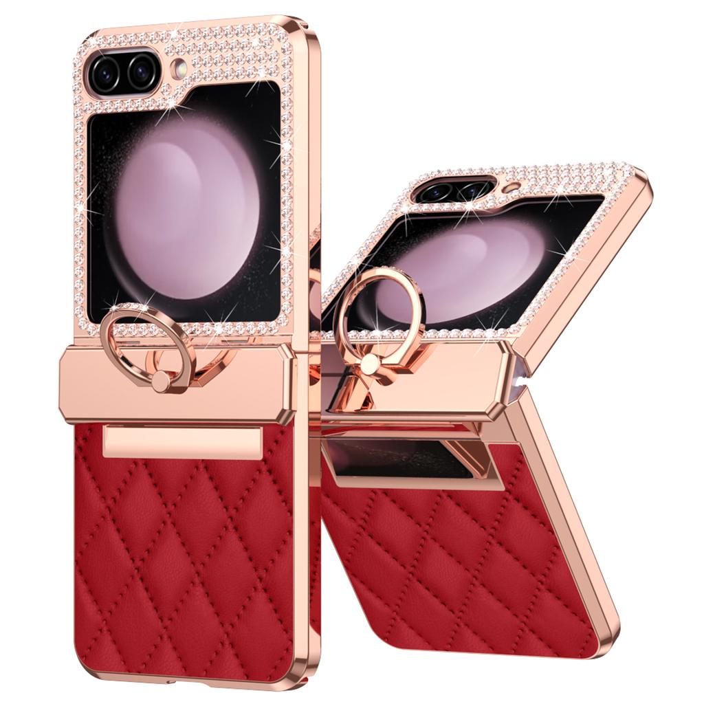 For Samsung Galaxy Z Flip6 5G/Z Flip5 5G Case Rhinestone Decor Leather+PC Rhombus Phone Cover