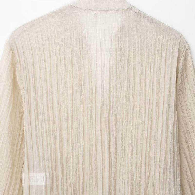 Kaslead New Women clothes Western Style Wrinkle Translucent Shirts Casual Pants 3897106 3897206