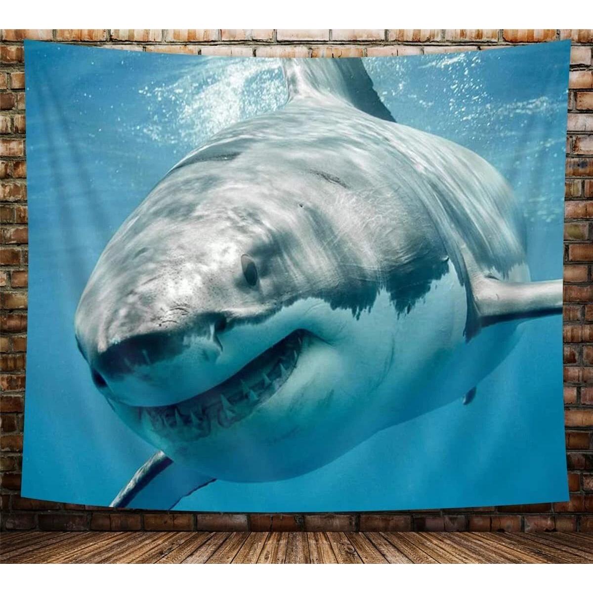 Tapestry room with a great white shark in the ocean 75x100 чёрный