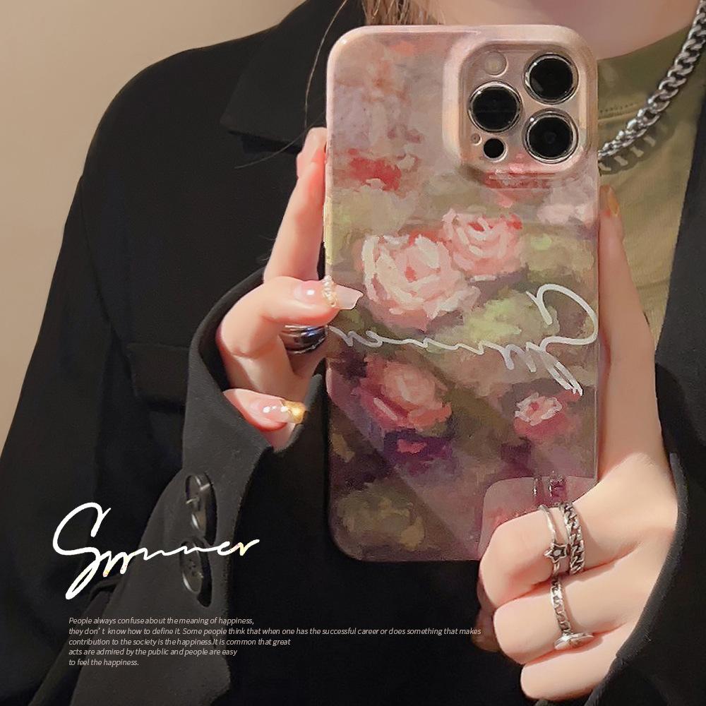 Oil Painting Rose Phone Case Suitable for iPhone 13, iPhone 15, iPhone 16