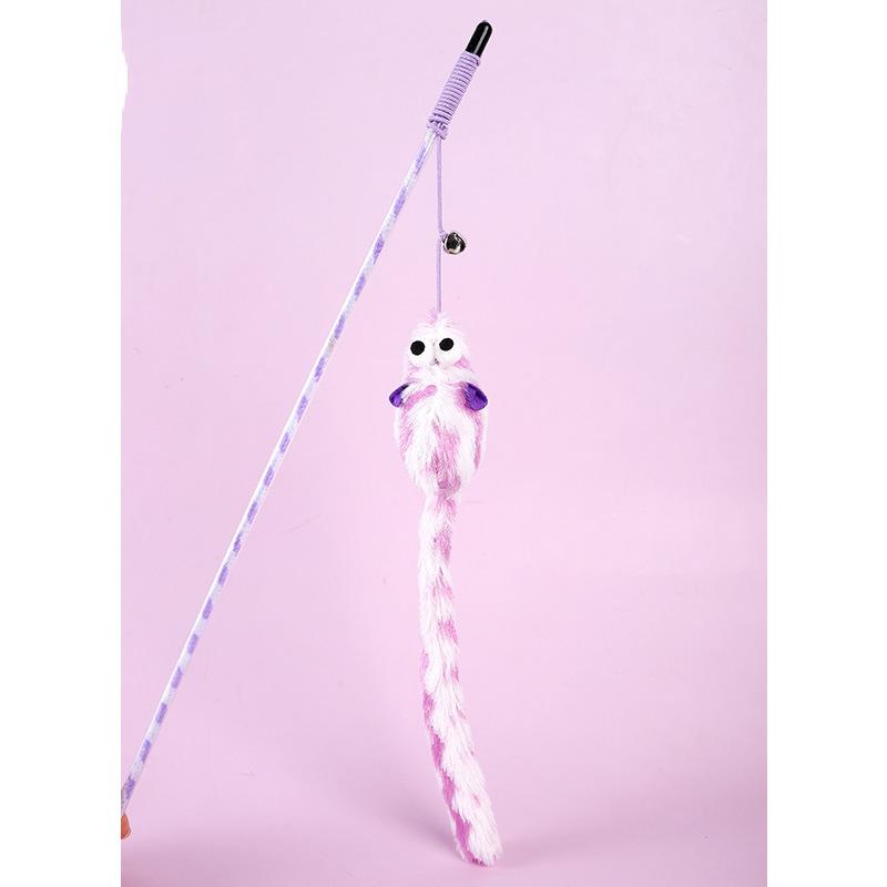 

Funny Cat Stick Bouncy Rod Bell Bait Toy Plush Longtail Mouse Stripe Pet Supplies фиолетовый