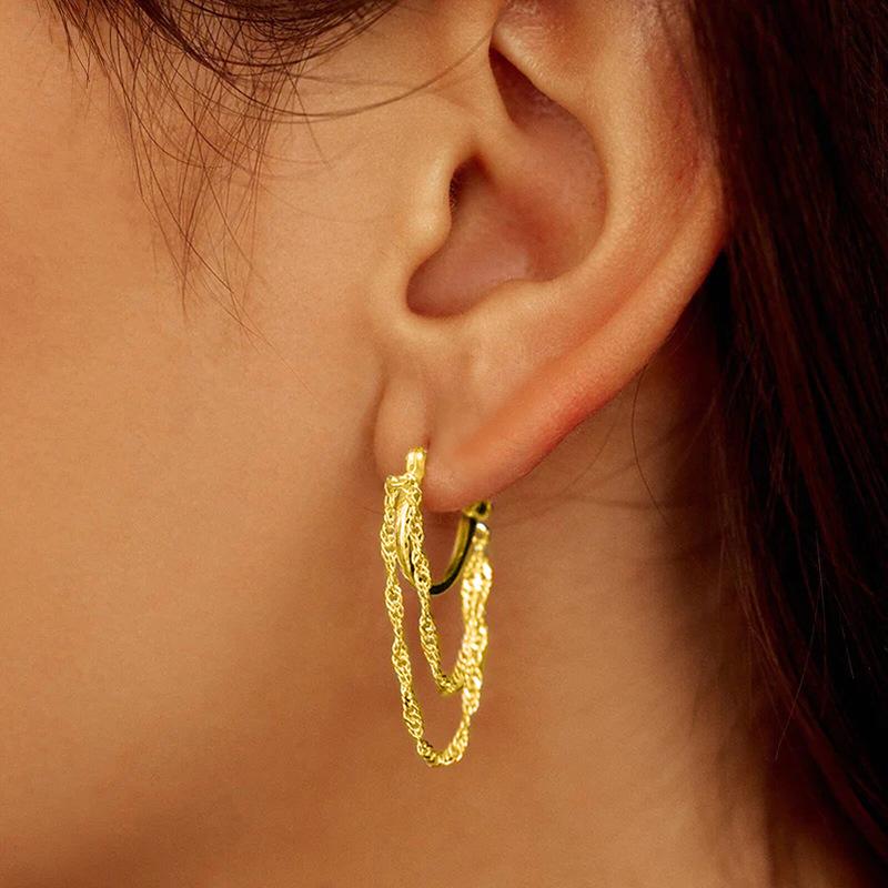 Multi layered chain Huggie earrings, sparkling waterfall chain shaped women's earrings, fashionable jewelry gifts