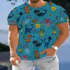 Men's Colorful Cat Pattern T-shirt Casual Polyester Fiber Round Neck Short Sleeved Suitable for Comfortable Outdoor and Daily Life In Summer