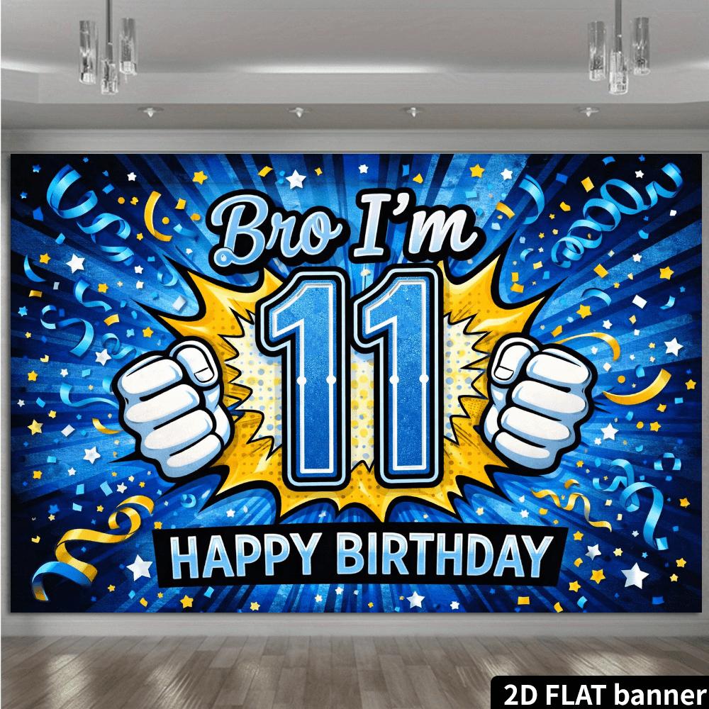 2D plane 11th birthday party backdrop cloth with cartoon style explosion of fists theme