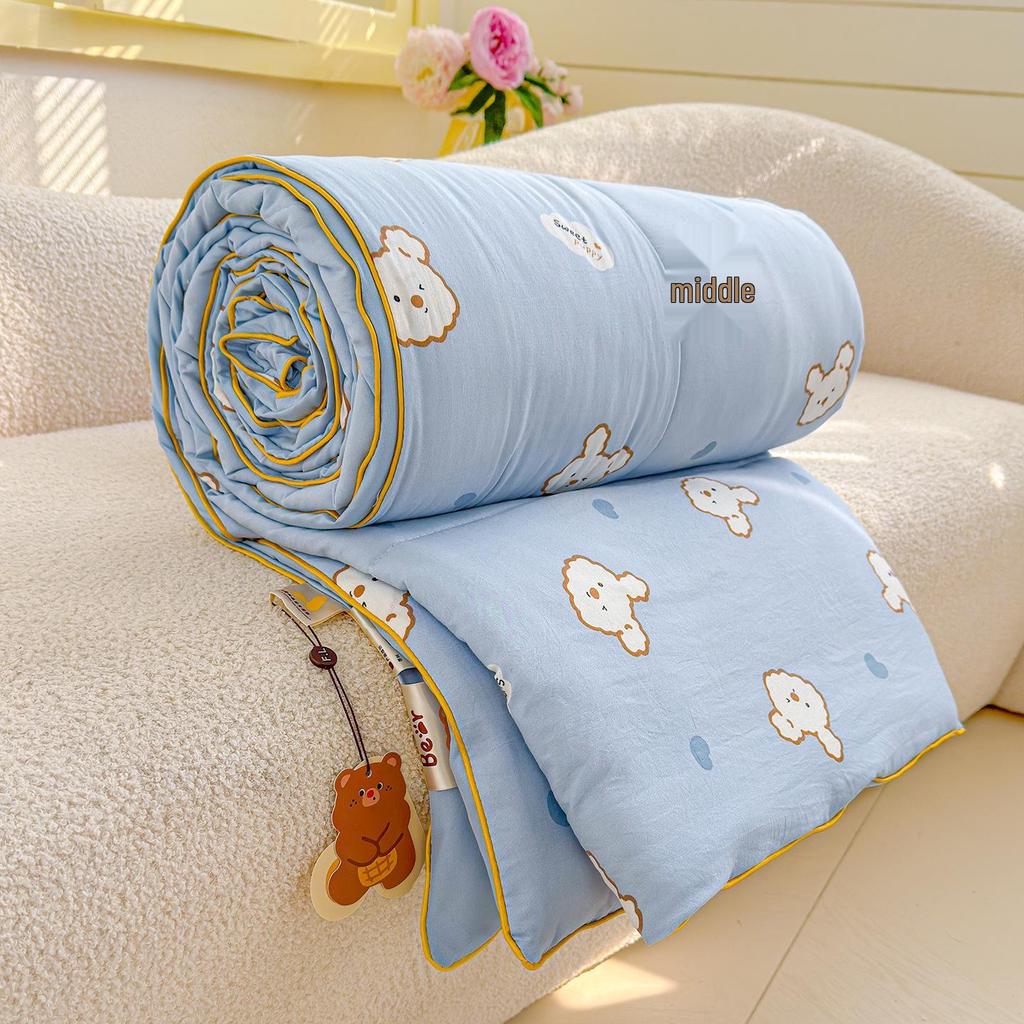 Washed Crinkled Gauze Summer Quilt - Skin-Friendly Cool Blanket for Air Conditioning