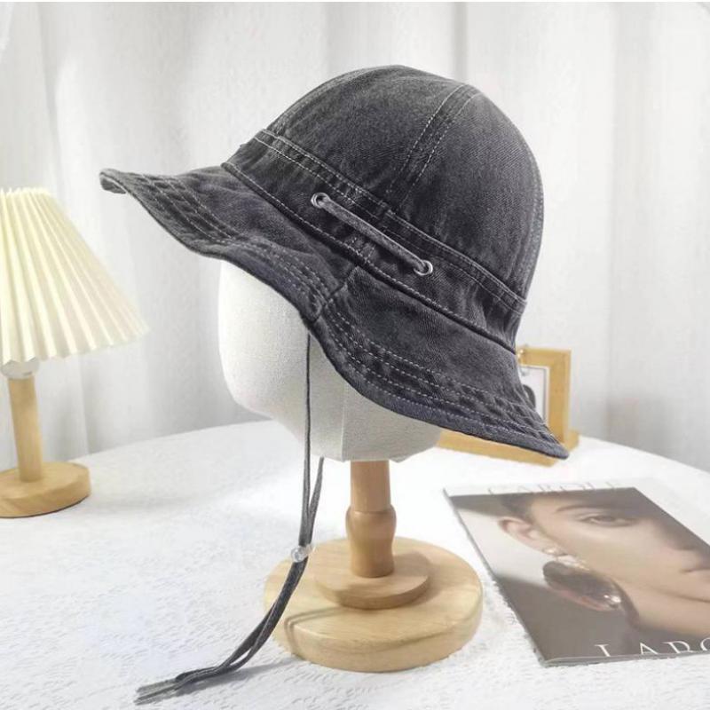 Bucket Hat Women's Korean Vintage Washed Denim Fashion Sunshade Fisherman Hat For Spring Summer, Adjustable Uv Protection Cap