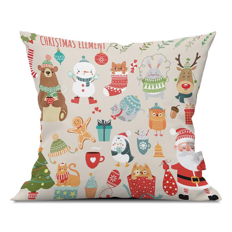 Merry Christmas Pillowcase Cartoon Printing Office Sofa Lumbar Pillow Cover for Home