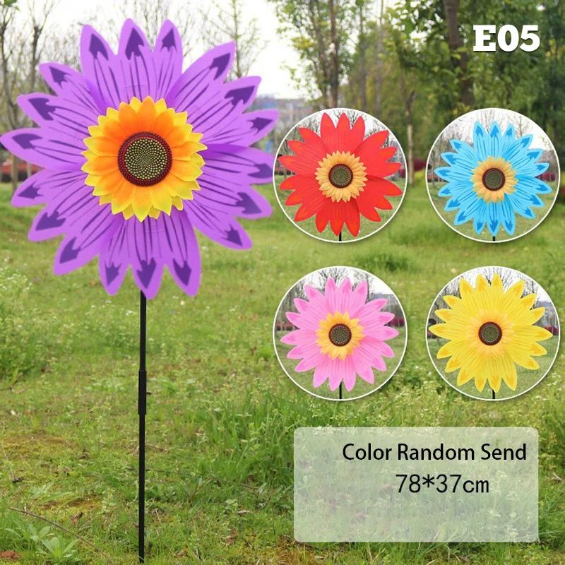 Colorful Sunflower Windmill Cartoon Six-Wheel Sequin Pinwheel Foldable Carry Windmill Camping Outdoor Toy Garden Yard Decoration