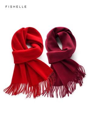 Roter Karmesin reiner 100% Wollschal für Damen dünnes warmes Schal Winter einfarbig weinrot Herrenschals Neujahrsgeschenk